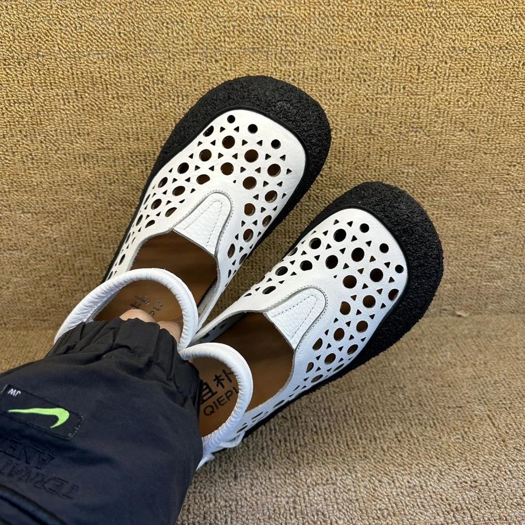 2638-5A 复古软底圆头凉鞋女夏手工2024年新款洞洞鞋懒人凉鞋