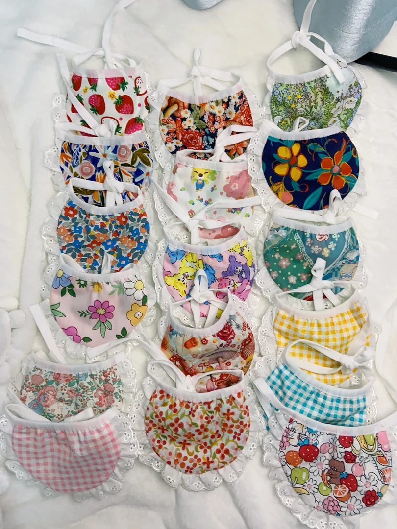 网红款手工自制狗狗猫猫围兜花边款油画田园风口水巾比熊柯基装饰