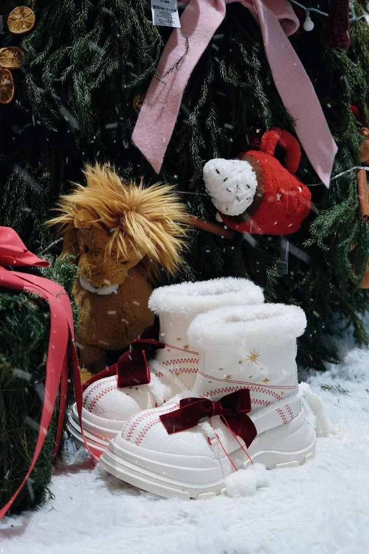 小马家 清仓款雪地靴乳白色厚底增高防水防滑羊毛保暖加绒款