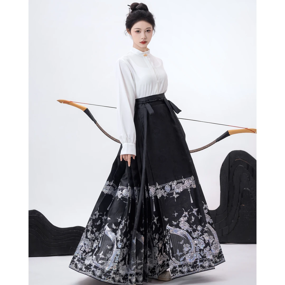 原创汉服马面裙【凤首箜篌】螺钿新中式明制国风日常通勤秋季新款
