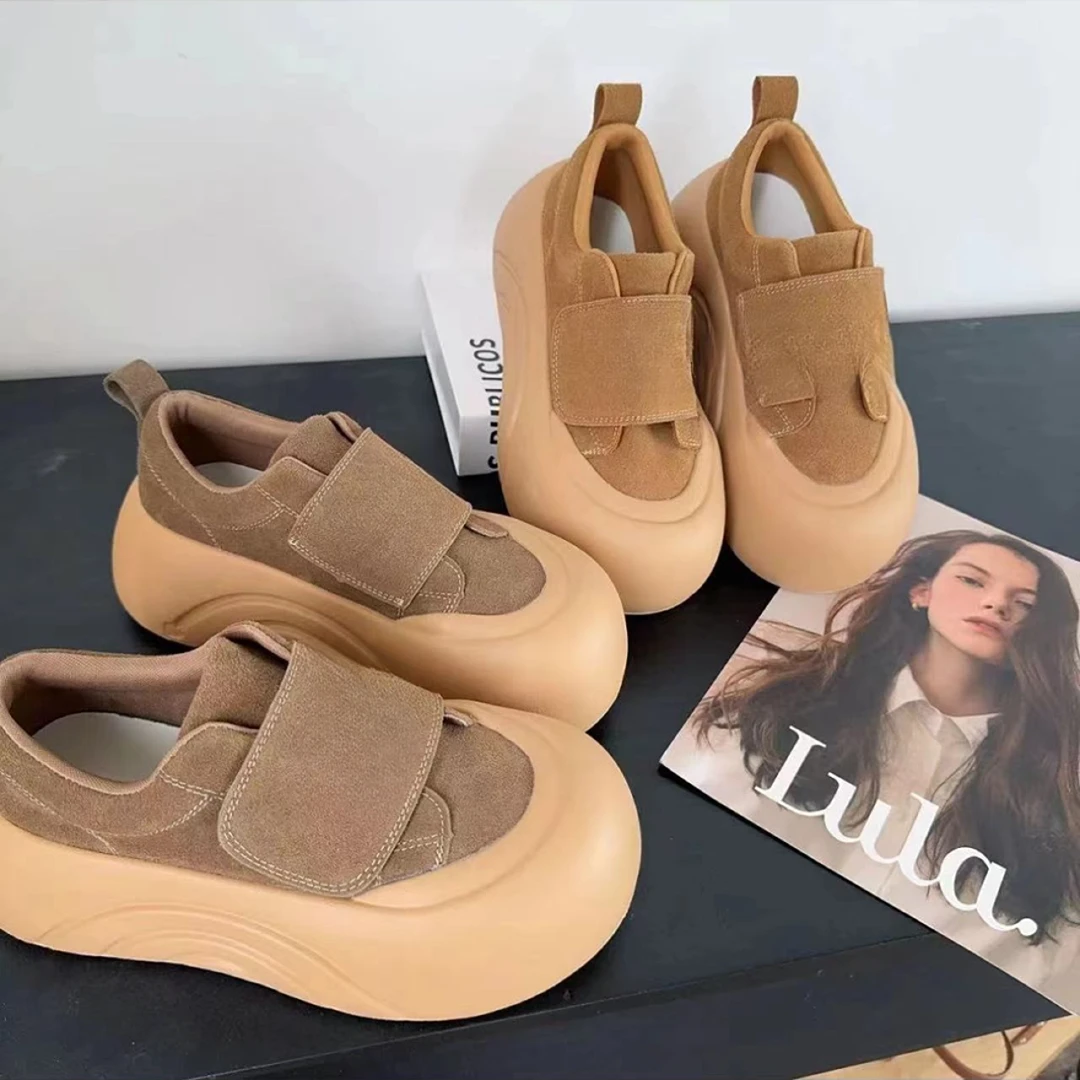 2024年时尚百搭秋季新款厚底魔术贴简约一脚蹬面包女鞋6636