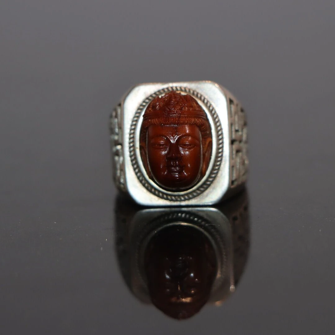 广东非遗 橄榄核雕刻 纯手工 六字真言如来佛/男戒指