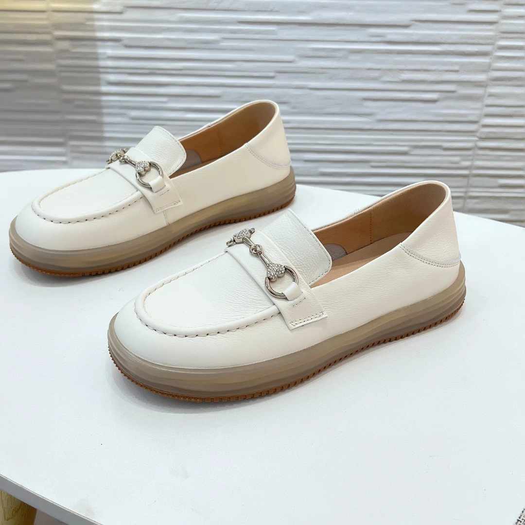 头层牛皮小白鞋女春季新款韩版乐福鞋两穿可踩跟一脚蹬平底单鞋女