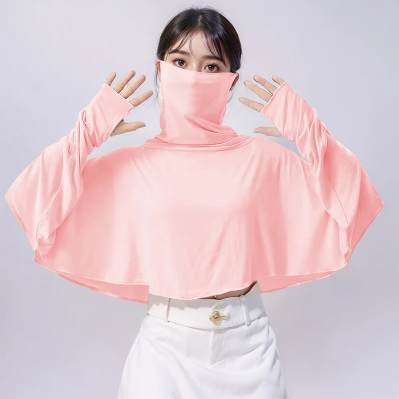 凉感冰丝骑车遮阳夏季防紫外线透气女士长袖遮脸防晒服宽松防晒衣