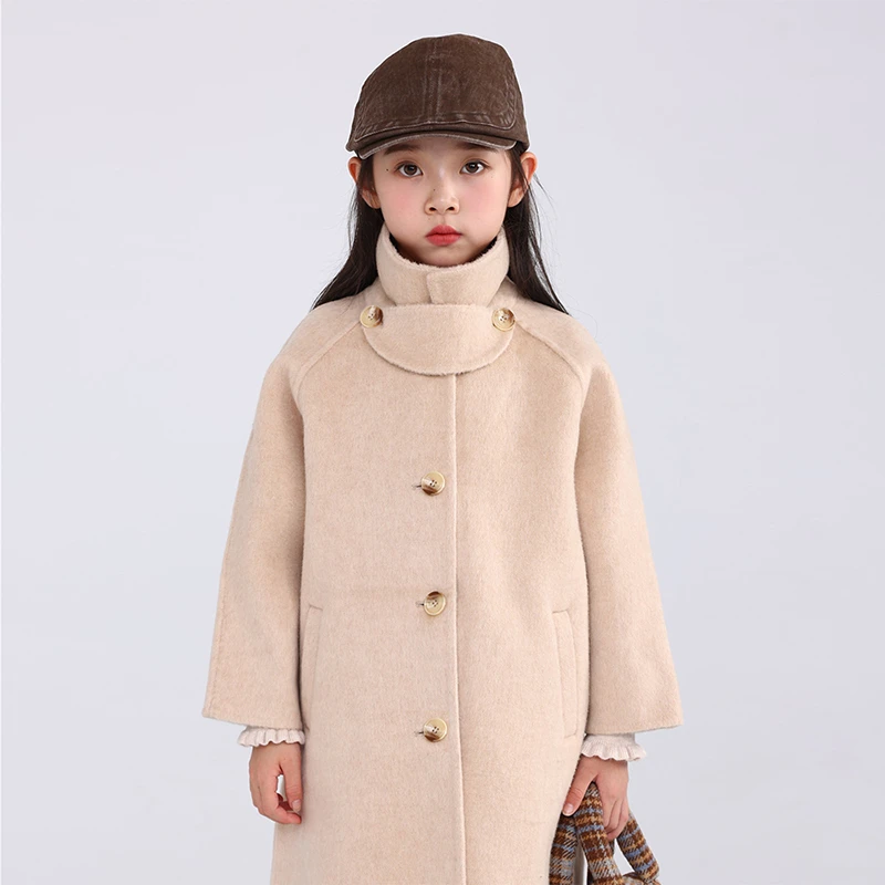 【100%羊毛】反季清仓儿童领泮款小女孩外套双面羊毛大衣外套