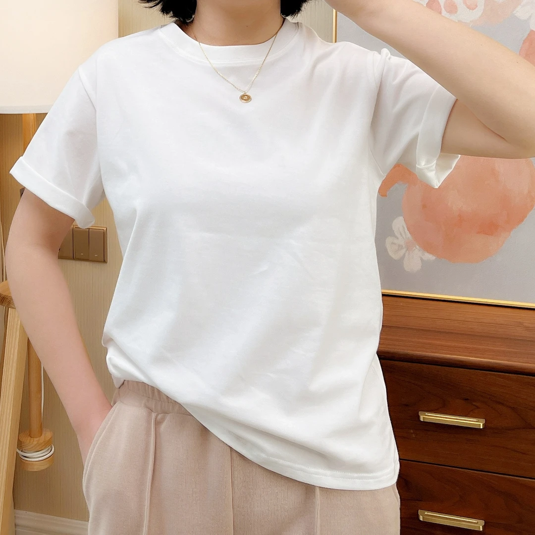 40支紧密纺210克【夏季】休闲显瘦百搭正肩宽松女款T恤短袖5031