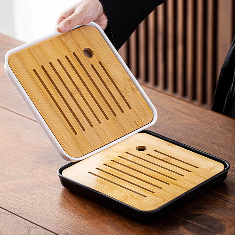 轻奢小型储水式茶台功夫茶具竹制茶海简约干泡台托盘密胺茶盘家用