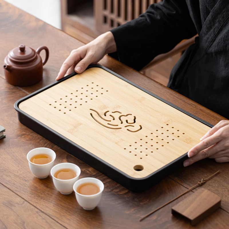 茶盘家用小型茶海功夫茶具现代简约茶托盘简易竹制蓄水式干泡茶台