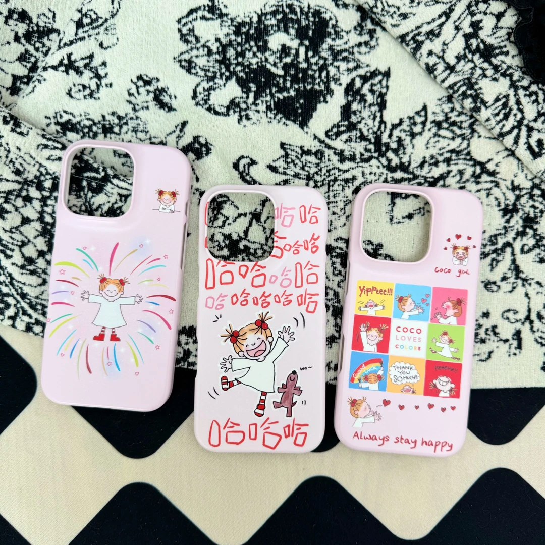 进口韩菲单层coco酱女孩适用于苹果16/15/14/13个性粉色手机壳