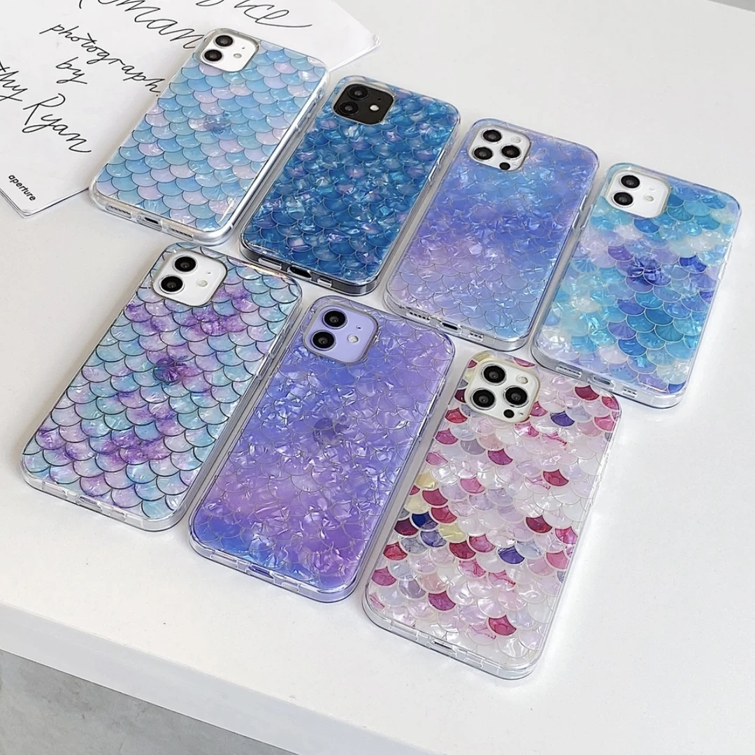 清 米卡伦鱼鳞适用于苹果13pro/12pm防摔简约个性手机壳