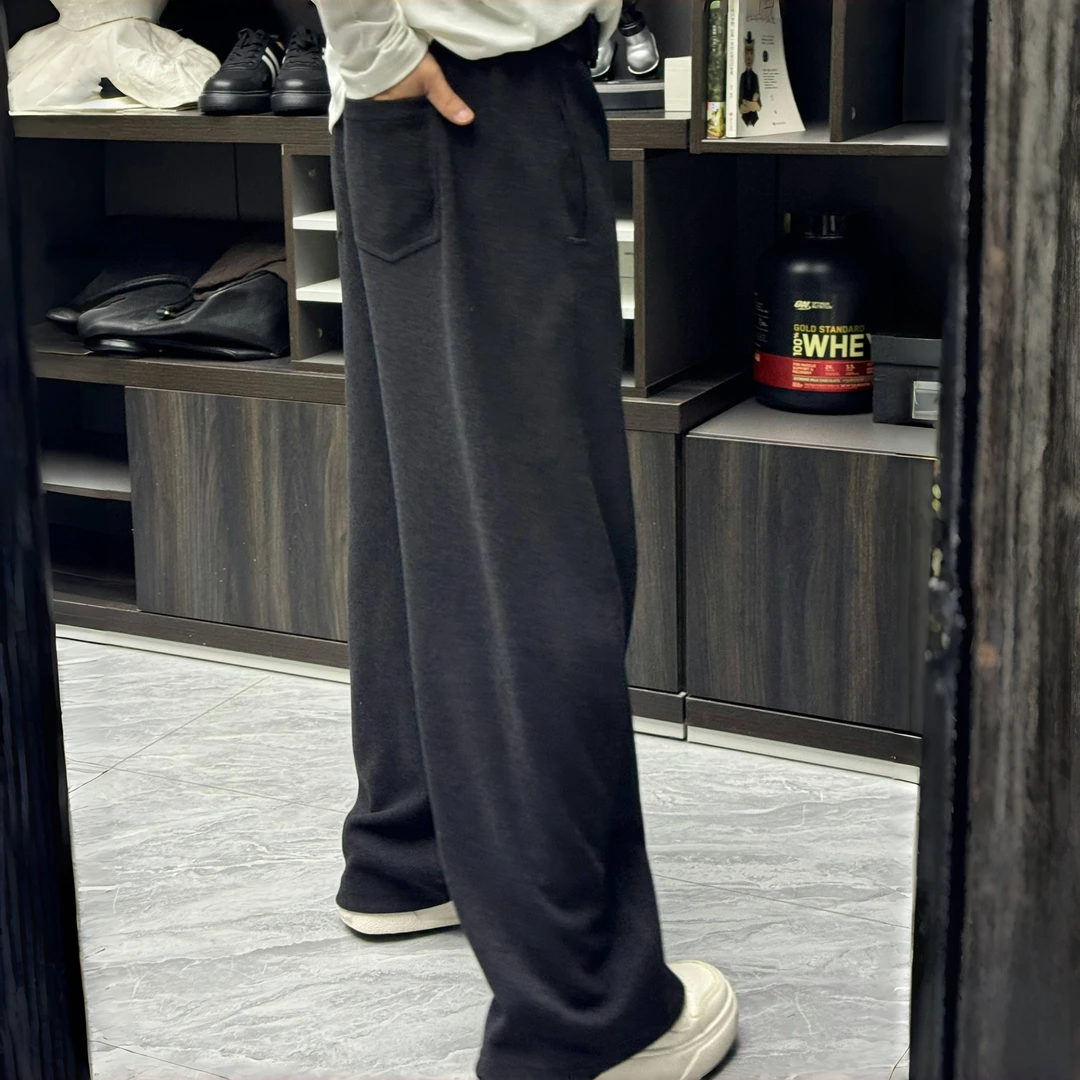 男款腰扣羊毛混纺醋酸休闲裤