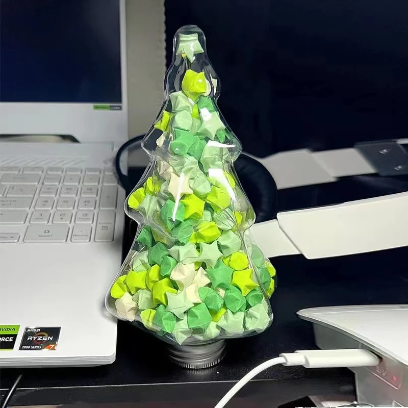 绿色圣诞树星星瓶幸运星折纸DIY星星急救瓶圣诞高颜值手工礼物