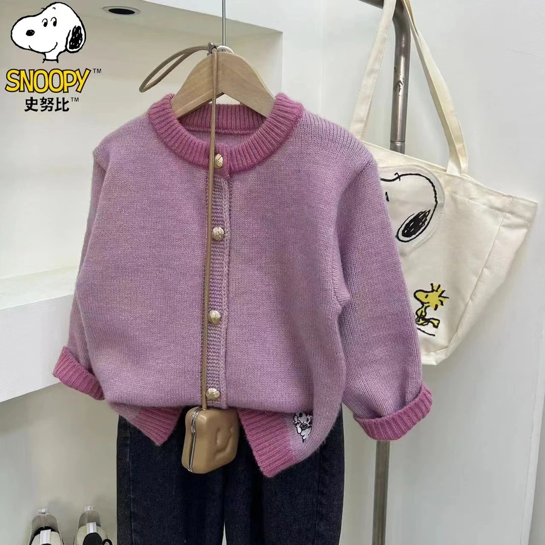 Snoopy/史努比女童毛衣新款针织开衫儿童圆领针织衫小香风外套