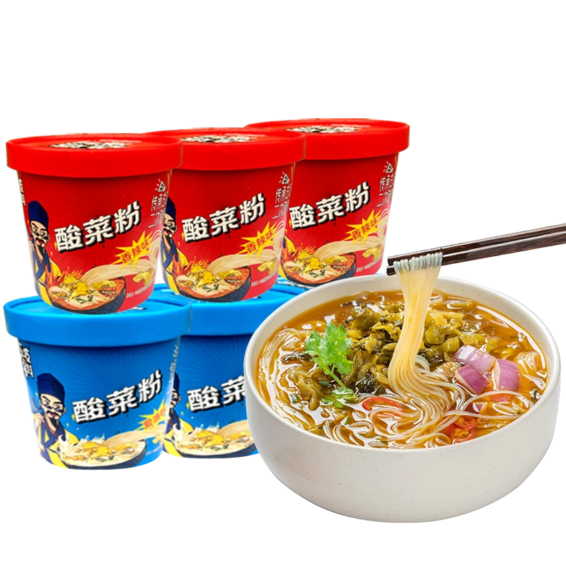 李记乐宝老坛爽口酸菜粉丝爱汤味粉香辣味粉丝6桶装即食冲泡粉丝