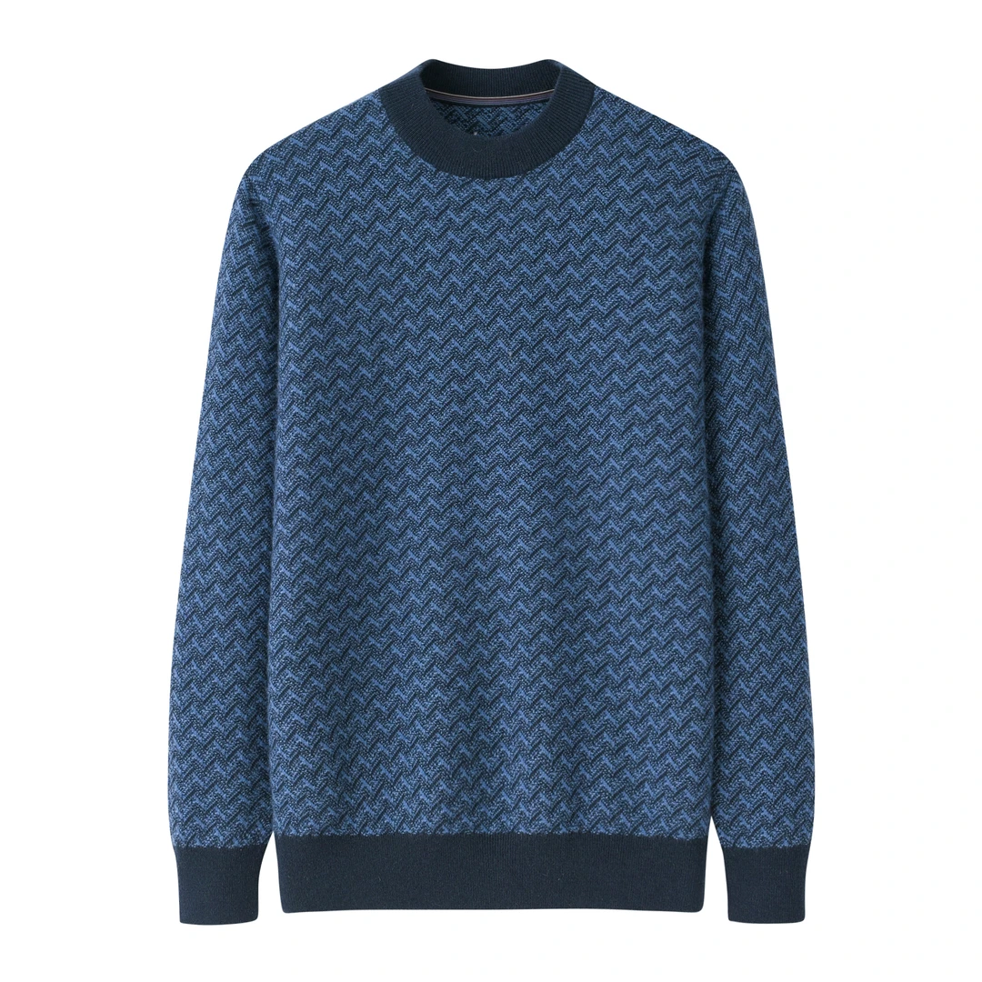 圆领虚提翻花男衫套头潮流加厚羊绒针织休闲长袖