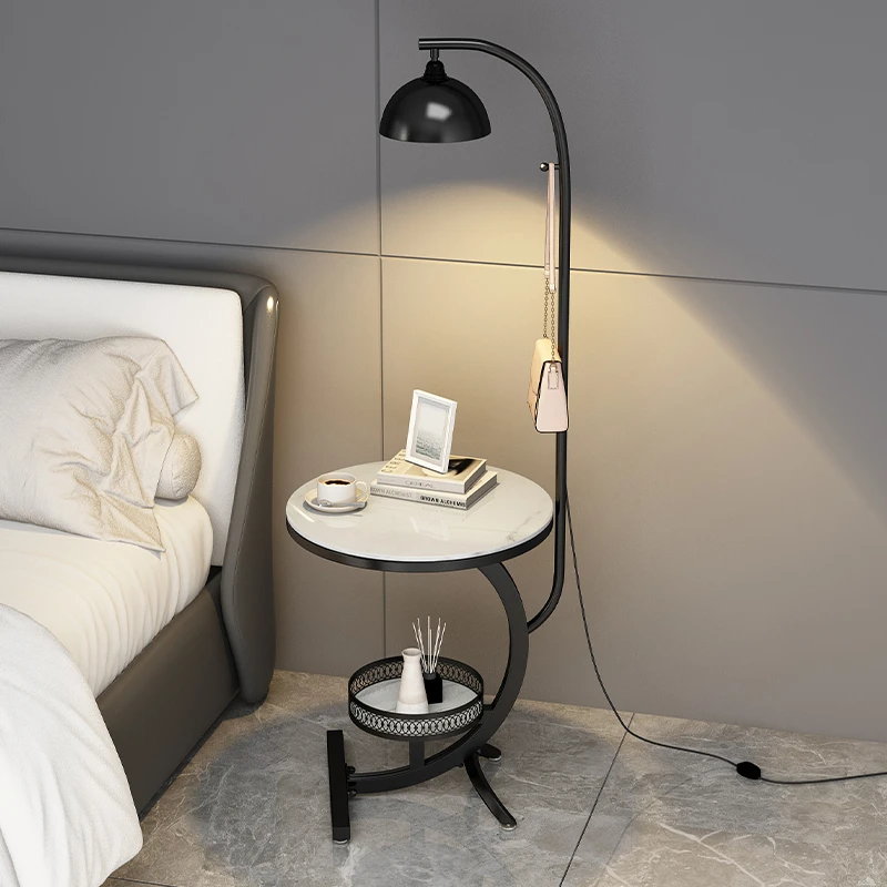 简约现代岩板客厅沙发边几角几卧室床头柜带灯圆桌茶几轻奢创意