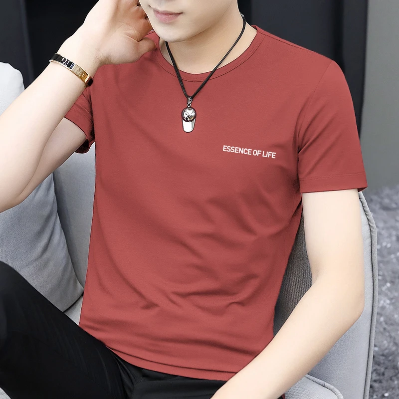 莫代尔夏季t恤男士短袖圆领上衣服冰丝速干凉感半袖体恤简约百搭