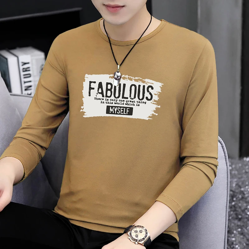 莫代尔长袖t恤男修身潮流印花上衣服圆领打底衫体恤内搭秋衣小衫