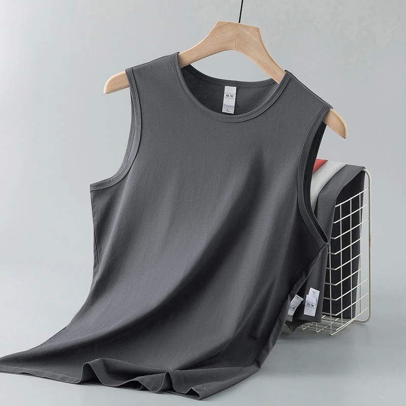 莫代尔冰丝背心男夏季健身篮球跨栏运动坎肩纯色无袖t恤宽肩汗衫