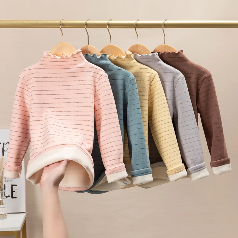 女童加绒打底衫秋冬装新款半高领儿童装洋气加厚一体绒长袖上衣潮