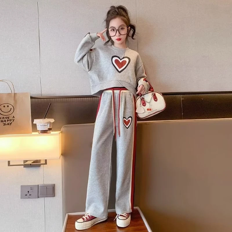女童套装春秋款2023新款网红洋气时髦大童装儿童运动阔腿裤两件套