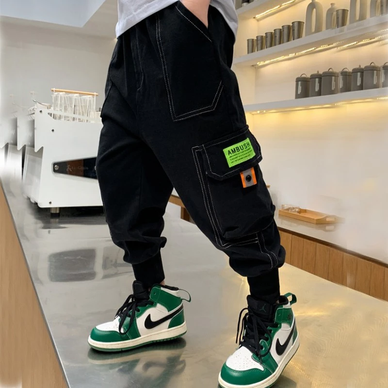 男童束脚工装裤春秋2023新款儿童休闲裤潮酷牛仔炸街长裤子洋气