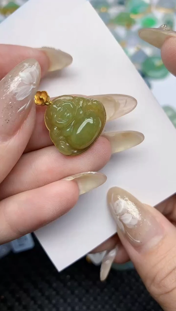 【闪购商品】翡翠颈饰18K金镶嵌天然A货翡翠 58