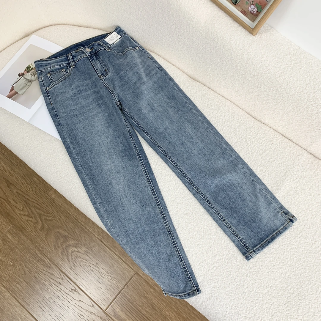 小静折扣~N805L     高腰直筒开叉八分牛仔烟管裤（卡码拍大）