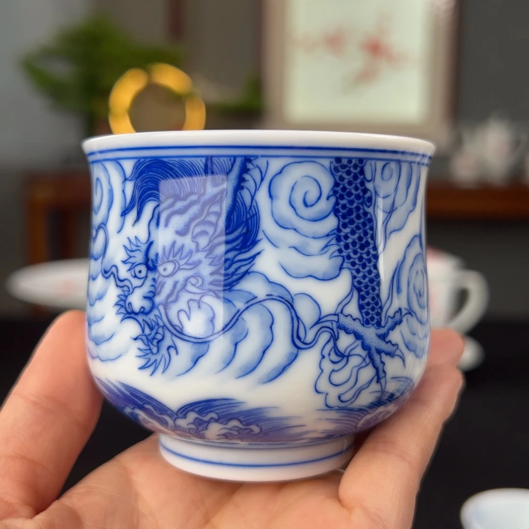 杯柴窑青花龙纹炉式杯