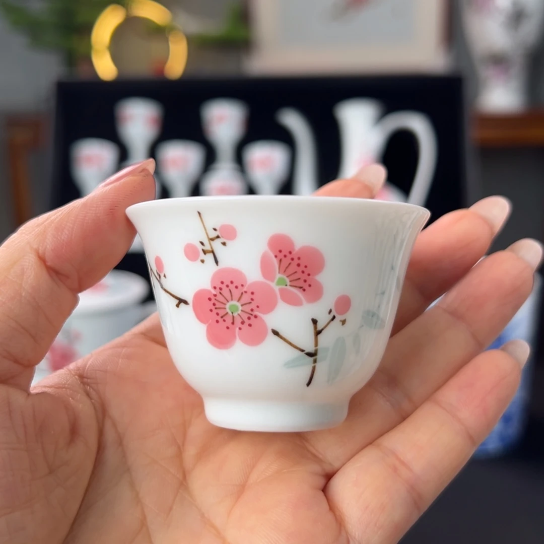 杯滑石子翠竹红梅撇口杯拍一发二