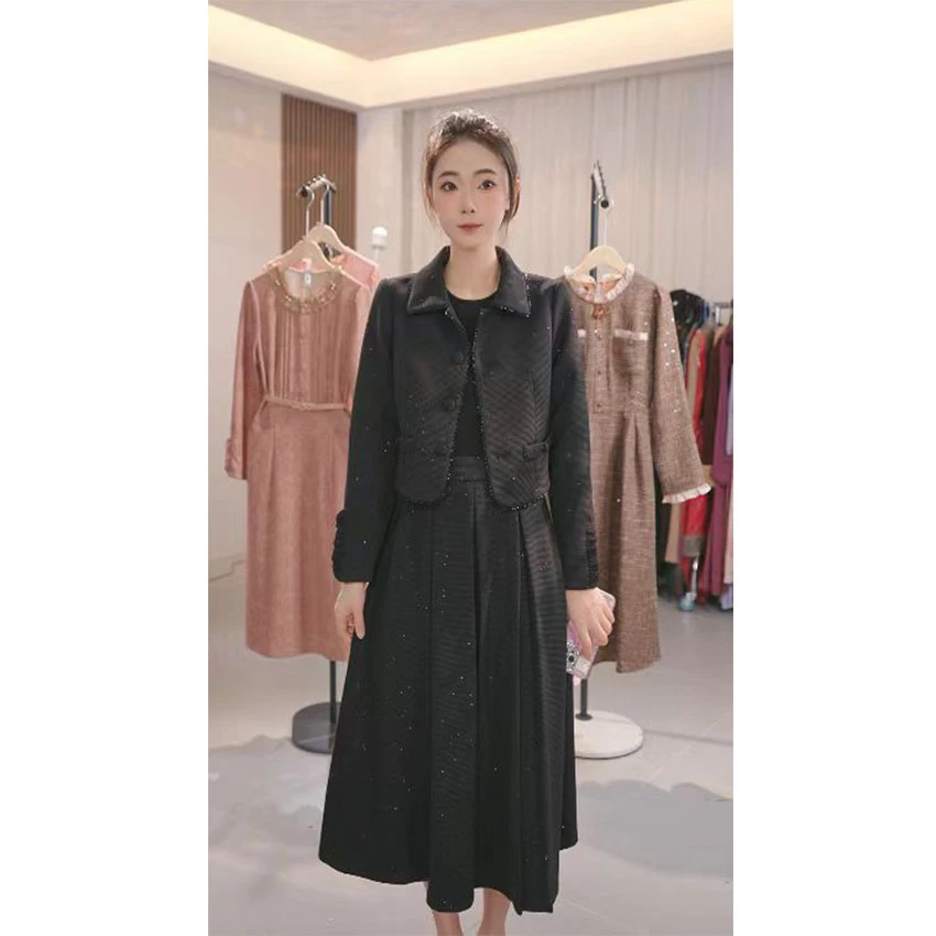 L617 2024年新款法式小香风两件套连衣裙秋季气质时尚修身显瘦