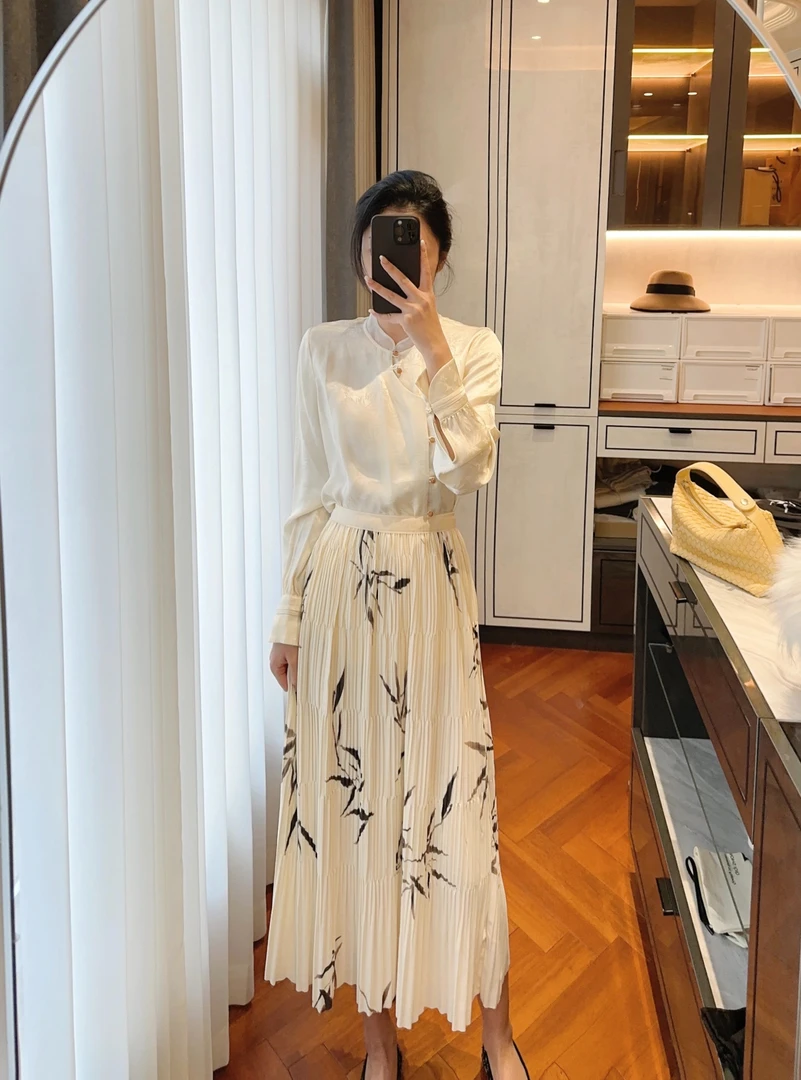 2024春夏新款国风水墨竹百褶半身裙