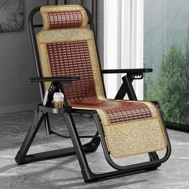 夏天躺椅折叠午休午睡床阳台家用休闲舒适竹垫背靠老人椅麻将椅