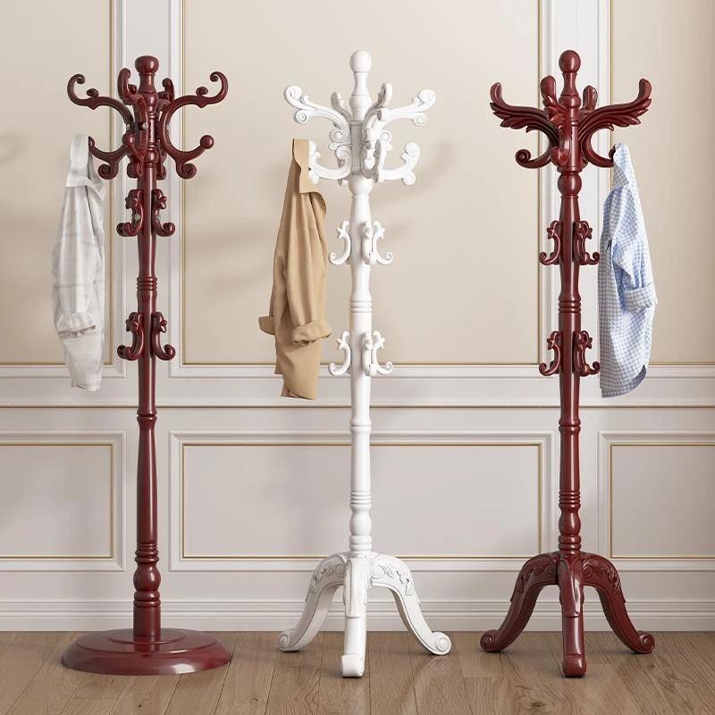 Y实木衣帽架落地欧式家用卧室单杆挂包架客厅门口简约立式衣服架