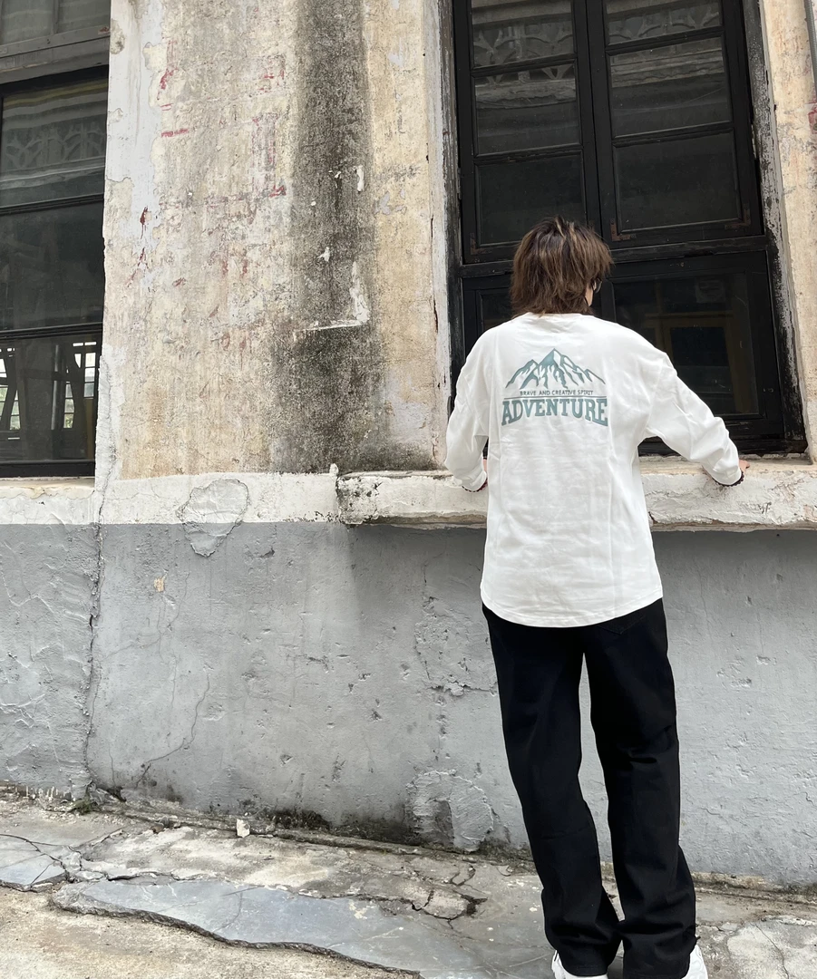 潮牌情侣内搭重磅纯棉户外长袖绿色打底衫t恤男宽松春秋休闲百搭