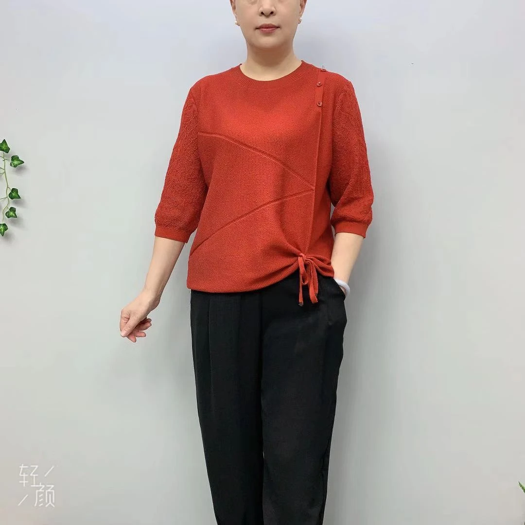 2023新款针织衫七分袖时尚提花圆领百搭洋气妈妈装上衣 9129#毛衣