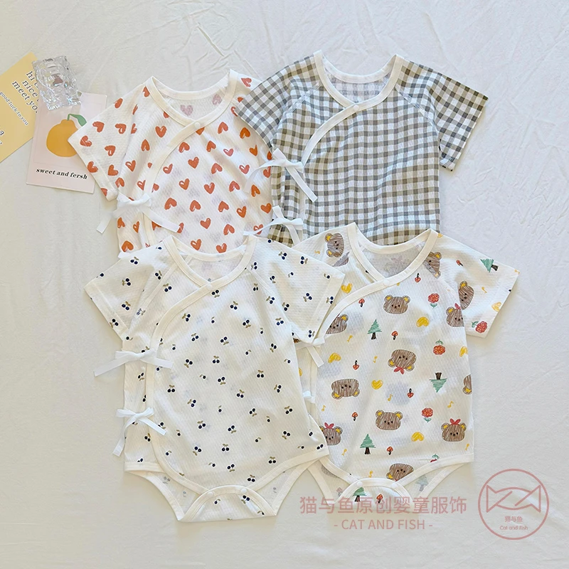 男童宝宝短袖蝴蝶衣婴儿女童无骨纯棉爬服连体衣新生儿薄款哈衣夏