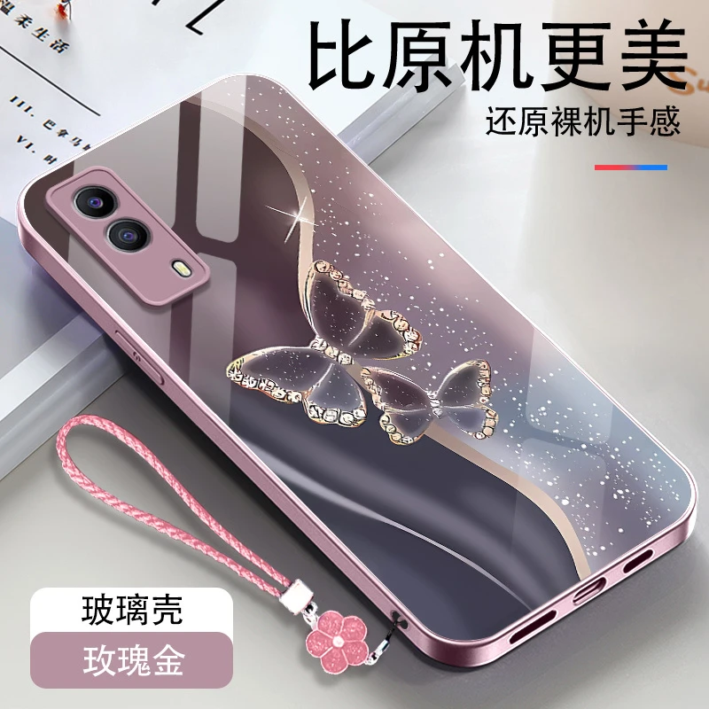 vivoiQOOZ5x手机壳V2131A网红琉金蝴蝶钢化玻璃保护套轻奢硬壳女