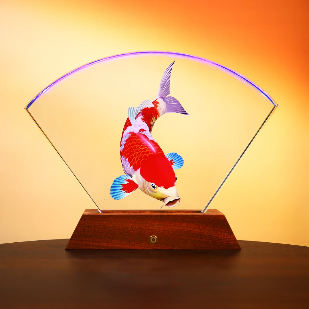 【扇形汇总】雕刻在水晶里面 发光水晶砖摆件装饰品家居  卧室 客厅