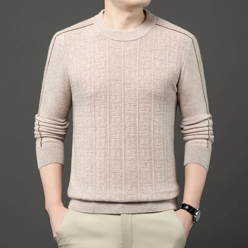 【纯山羊绒】圆领毛衣男士秋冬季商务休闲亲肤套头羊绒针织衫