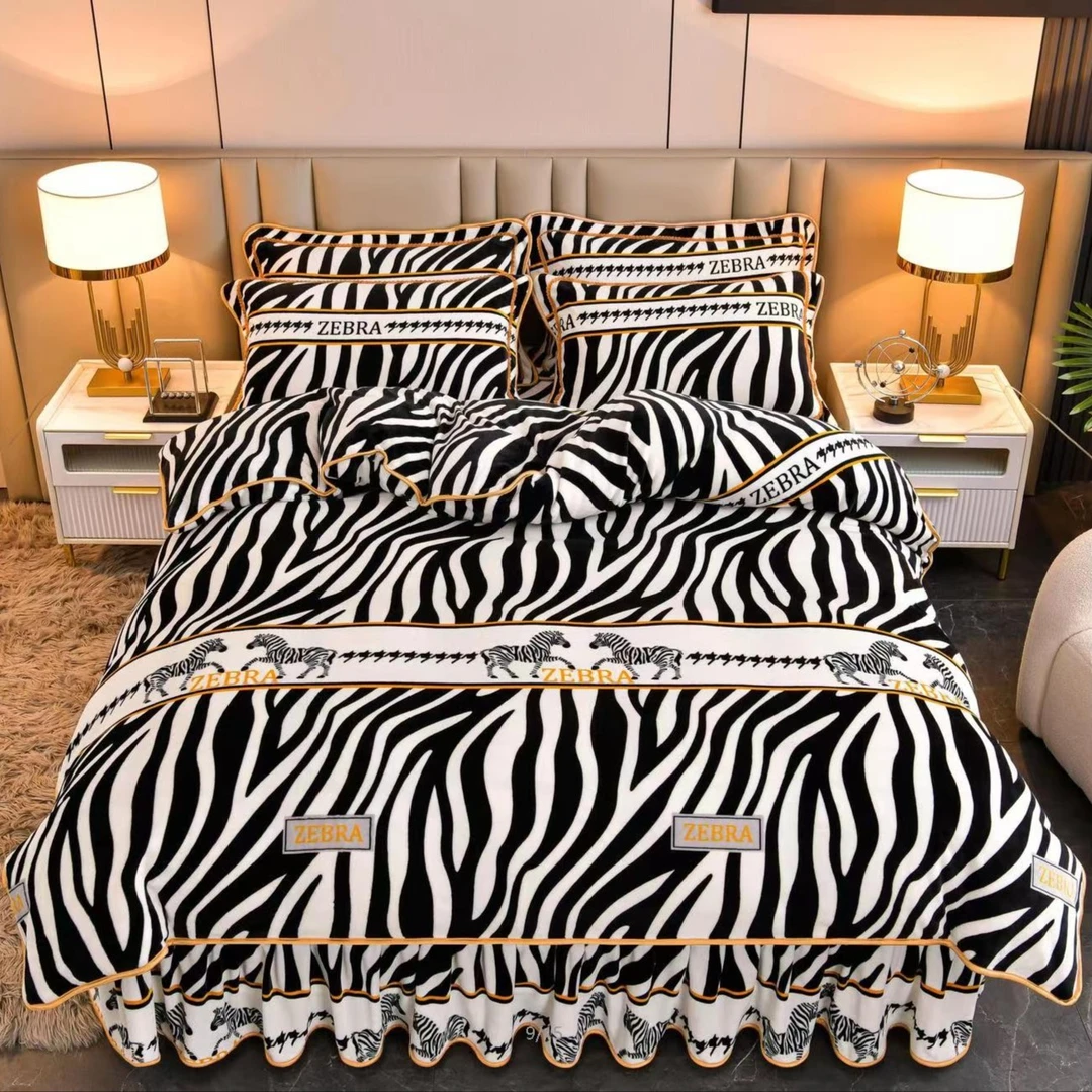 斑马纹牛奶绒加厚卧室居家双人大床加厚加绒舒适四件套2.0*2.3