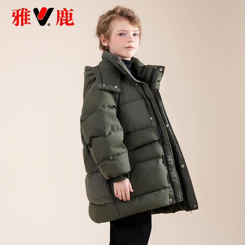 雅鹿痞帅儿童羽绒服男童女童男孩子2025新款洋气大童冬季加厚外套