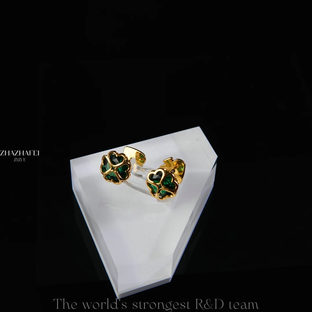 铜合金耳饰 溯源好物百搭精致绿色四叶草耳饰~5859