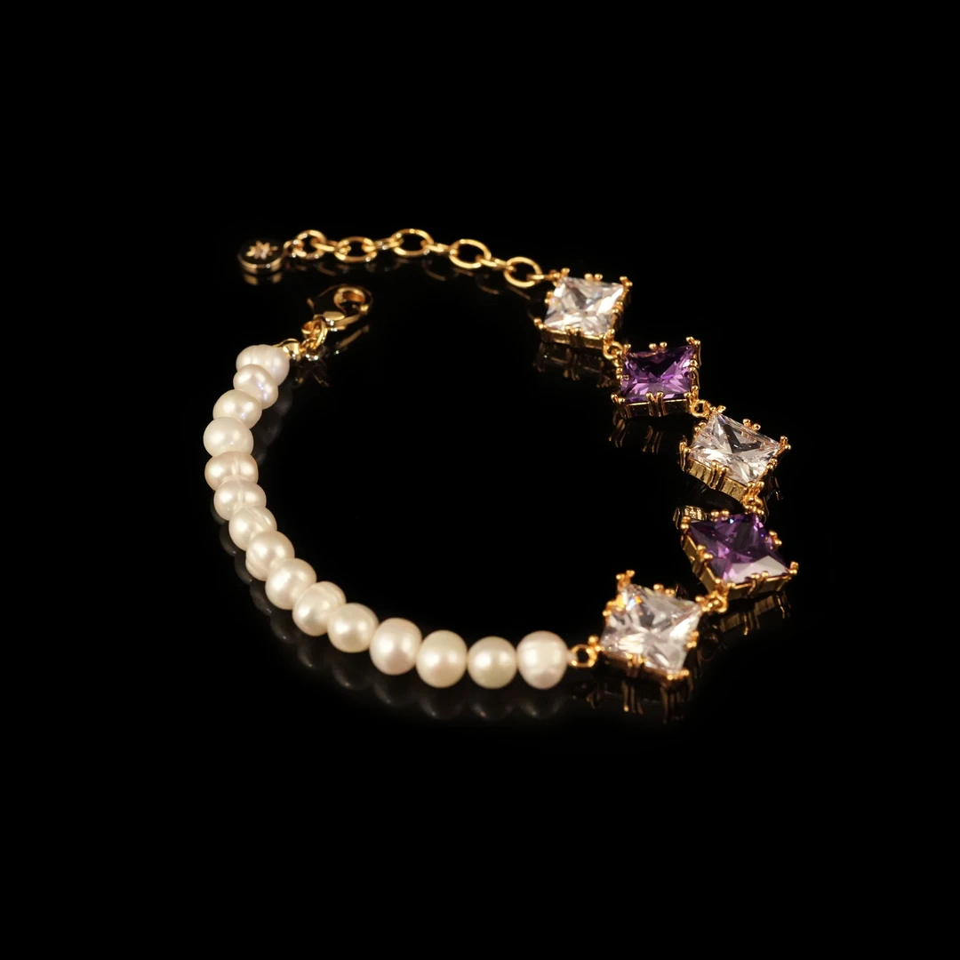 溯源好物简约气质轻奢紫色方糖珠珠手链~8773