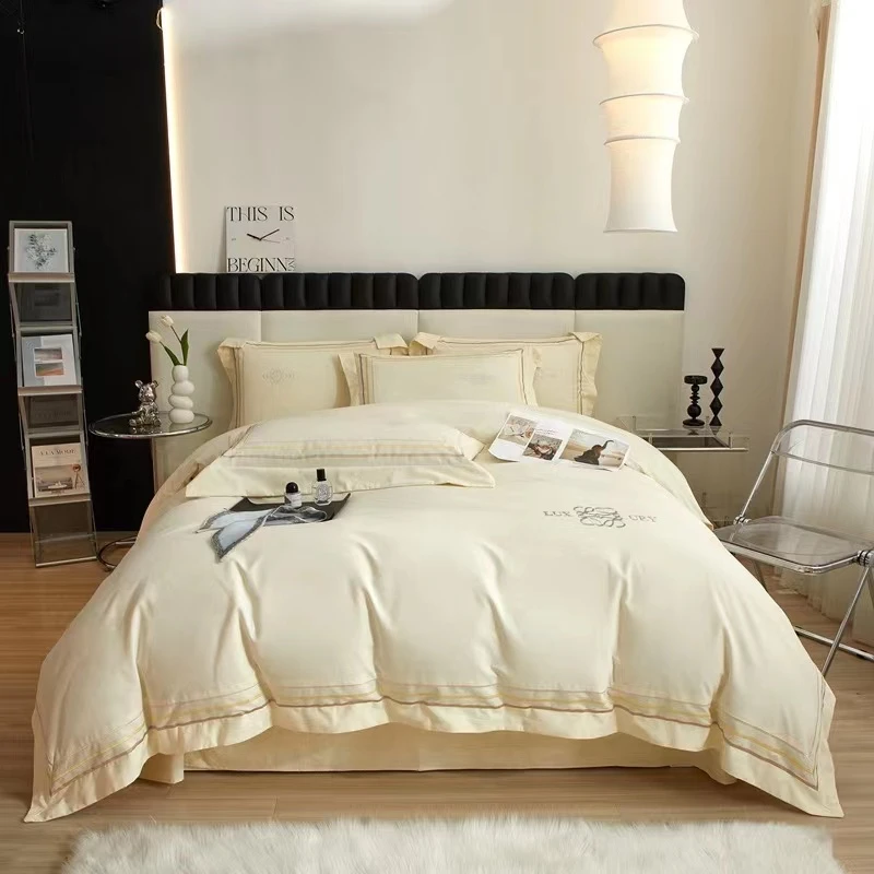 一家磨毛家纺被套新款纯棉高端刺绣四件套QH