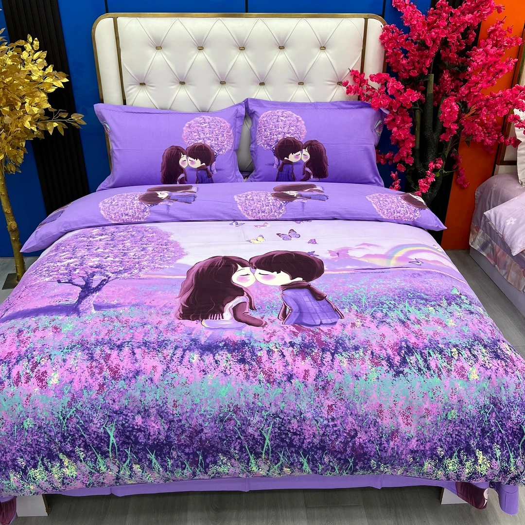 一家家纺斜纹加厚单人新款纯棉全棉四件套悄悄爱情侣床上用品被套