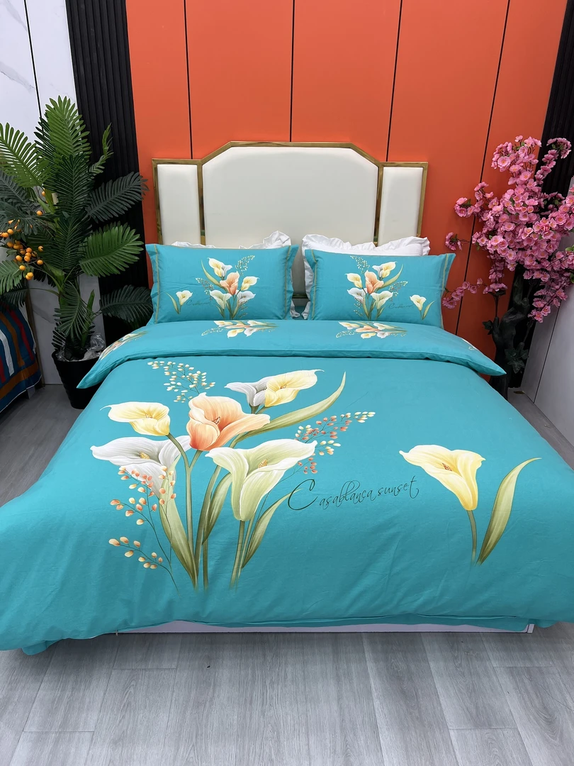 新款纯棉斜纹四件套床单床上用品被套唯美蓝