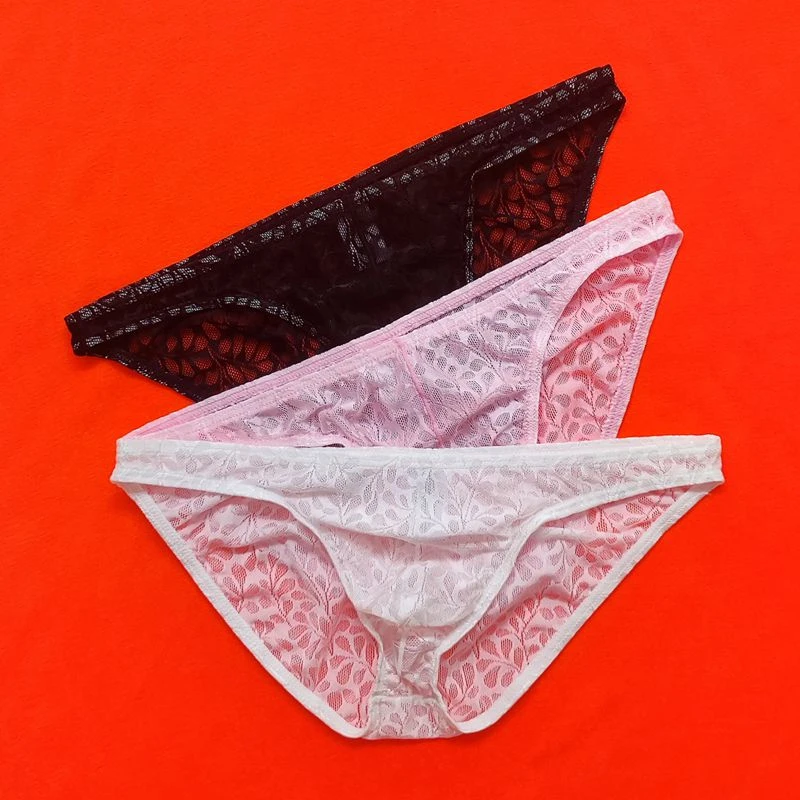 D49男士低腰三角内裤透气性感薄款镂空时尚欧美诱惑塑身底裤大码