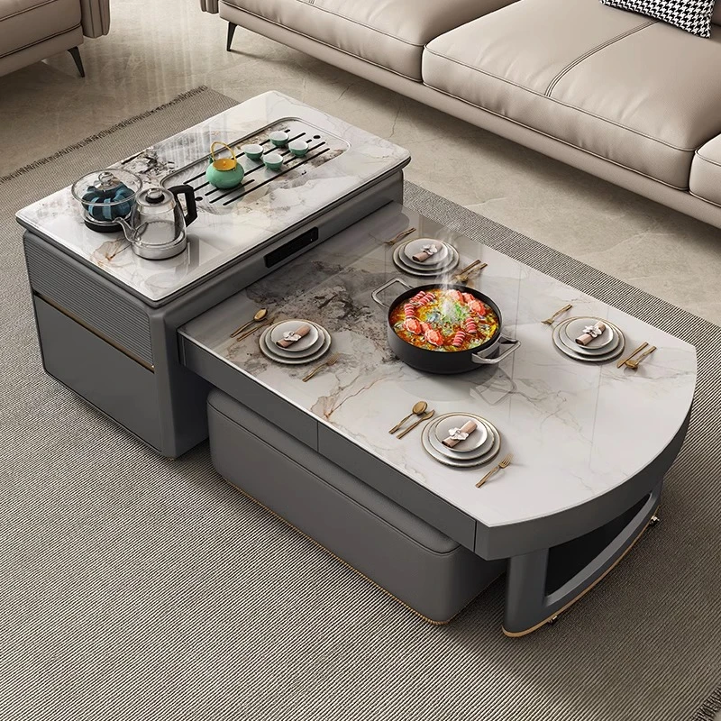岩板功夫茶几可伸缩烧水壶餐桌一体多功能岛台家用泡茶桌两用茶台