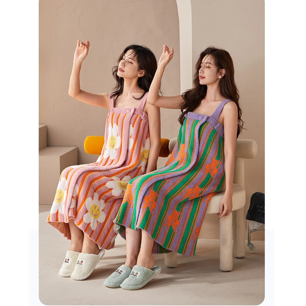 [喜家点]夏季新款半边绒新潮风无感软绵绵欧美风女款高品质浴裙